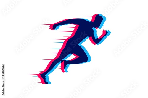 Run club logo  abstract running man silhouette  label for sports club  sport tournament  competition  marathon and healthy lifestyle vector illustration