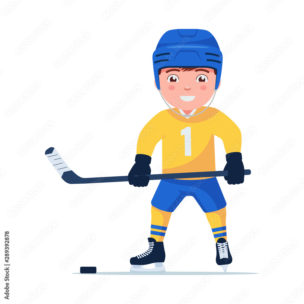 Sports child plays professional hockey