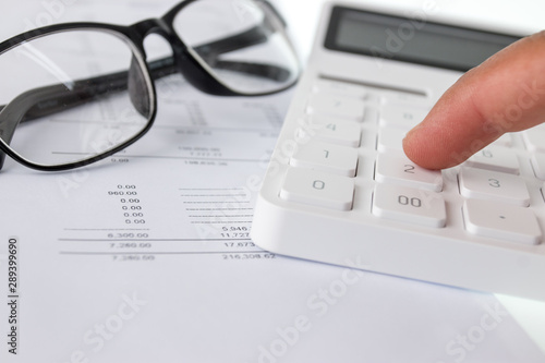 Financial documents and calculator, Financial concept.