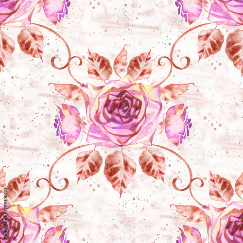 Watercolor roses seamless pattern. Seamless texture with boho roses. Hand painted vintage gardening background. © Natali_Mias