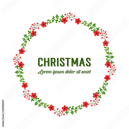 Lettering banner merry christmas hand drawn, with abstract red flower frame background. Vector