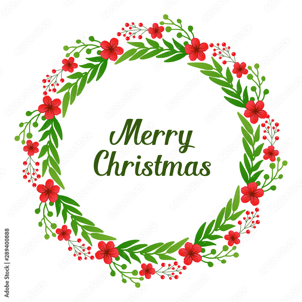 Template for card merry christmas, with design shape circle red floral frame. Vector Template for card merry christmas, with design shape circle red floral frame. Vector