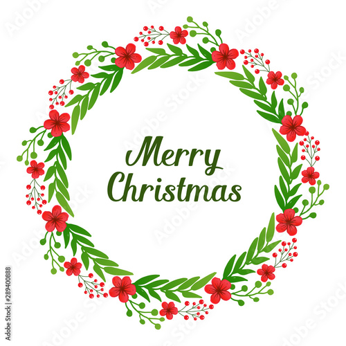Template for card merry christmas, with design shape circle red floral frame. Vector