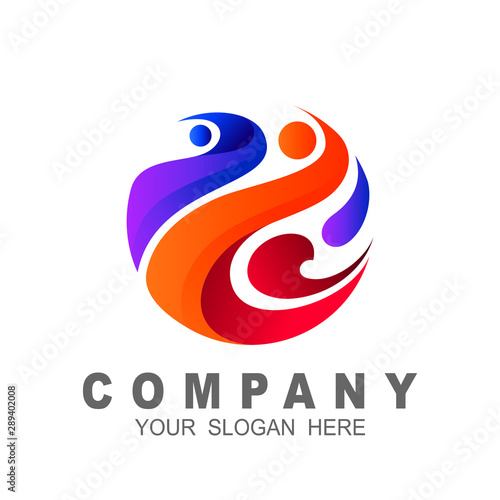 abstract logo with fire design illustration, human icon and social logo