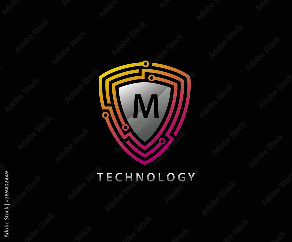 Techno Shield M Letter Logo Icon, Creative Techno Shield Badge. Techno Shield M Letter Logo Icon, Creative Techno Shield Badge.