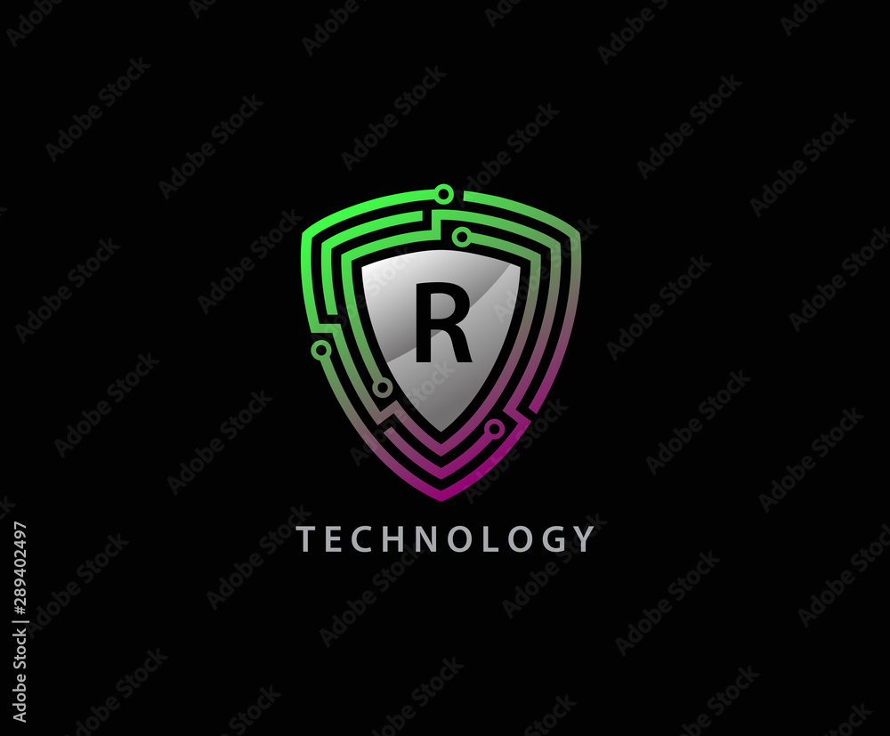 Techno Shield R Letter Logo Icon, Creative Techno Shield Badge. Techno Shield R Letter Logo Icon, Creative Techno Shield Badge.