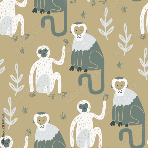 Monkeys in the Wild Animal Seamless Surface Pattern Vector photo