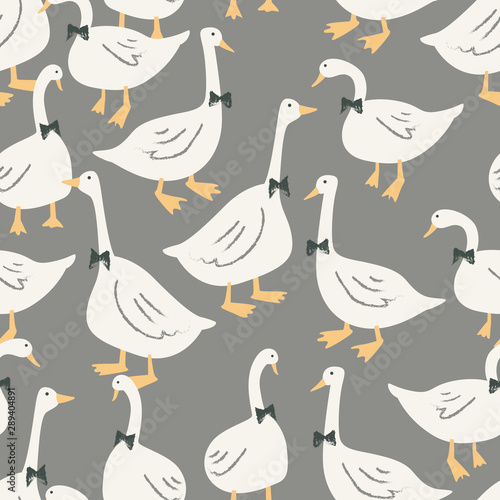 Duck with Bow Tie Animal Seamless Surface Pattern Vector
