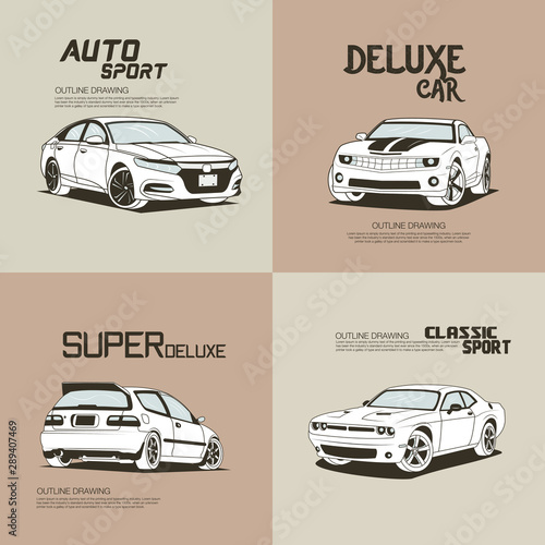 Retro modification car design.Isolated outline drawing vector illustration.