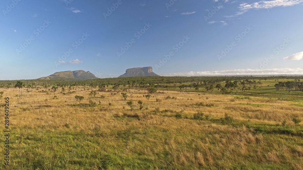 Small Tepuis (Flat Top Mountains) standing across a River in Canaima, Venezuela Small Tepuis (Flat Top Mountains) standing across a River in Canaima, Venezuela