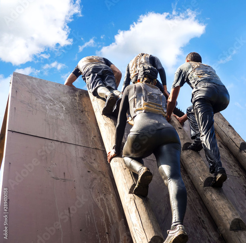 Photography Young people pass the obstacle course