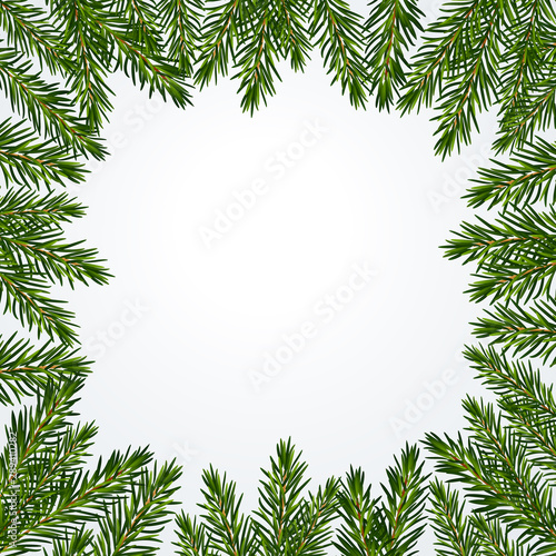 Christmas tree branches background. Border for flyer, cover, presentation, brochure, banner, poster.