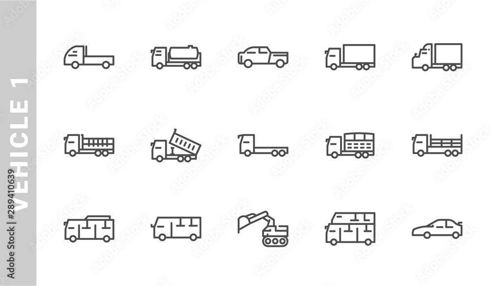 vehicle 1 icon set. Outline Style. each made in 64x64 pixel