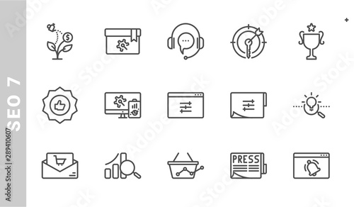seo 7 icon set. Outline Style. each made in 64x64 pixel