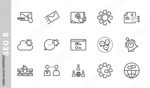 seo 8 icon set. Outline Style. each made in 64x64 pixel
