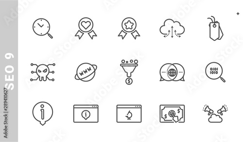 seo 9 icon set. Outline Style. each made in 64x64 pixel