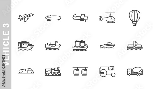 vehicle 3 icon set. Outline Style. each made in 64x64 pixel