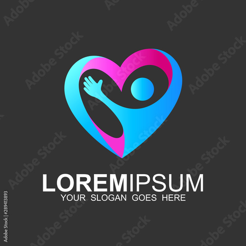 people heart vector logo, human care logo, charity, family icon, medical logo vector
