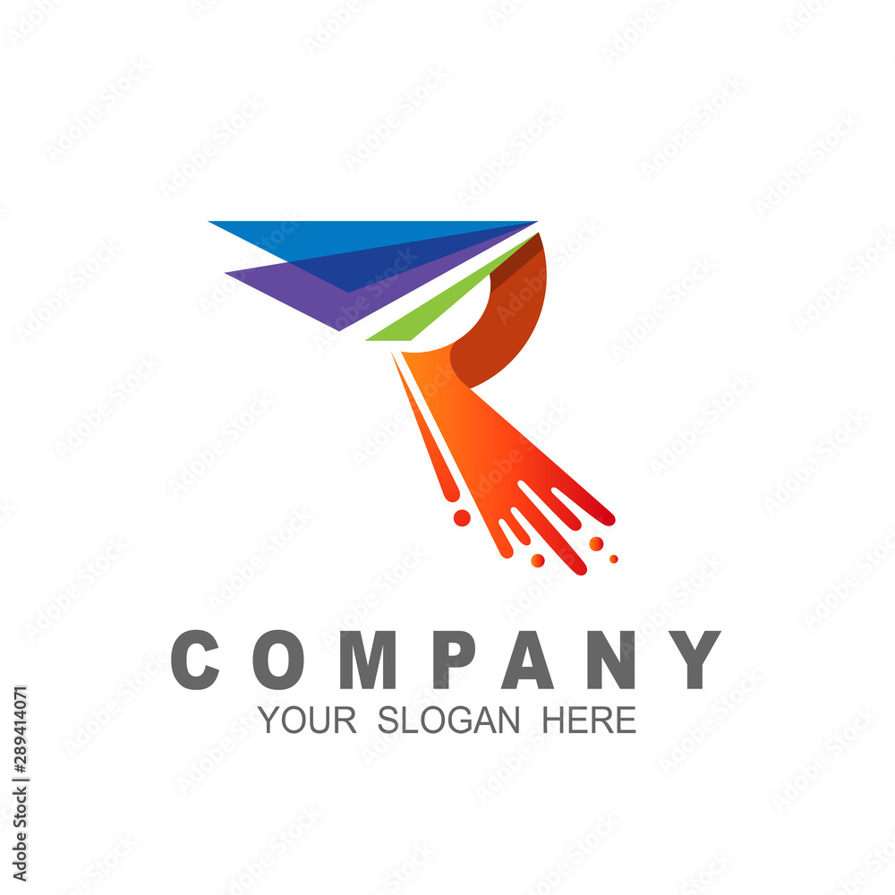 R logo and wing, letter r with swoosh logo design template Stock Vector ...