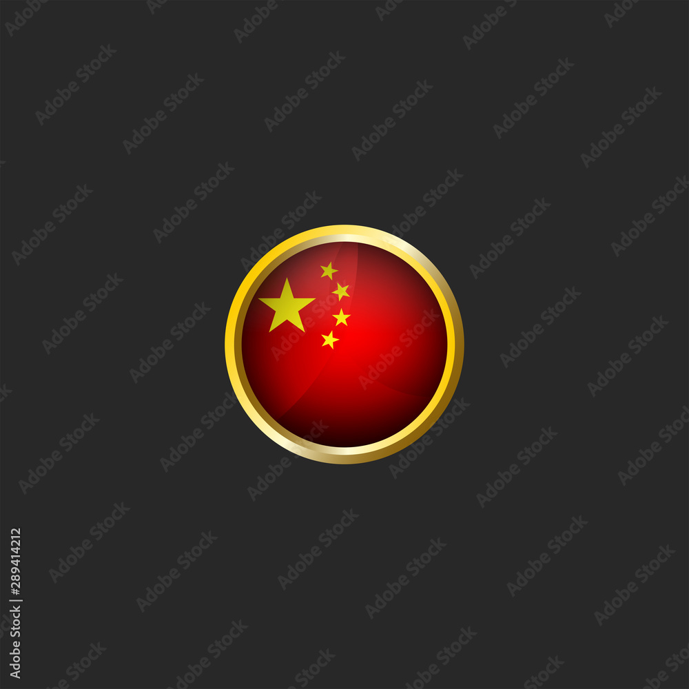 China flag logo round 3d PRC icon, glossy glass material and golden metal frame, Chinese national colors design element mockup China flag logo round 3d PRC icon, glossy glass material and golden metal frame, Chinese national colors design element mockup