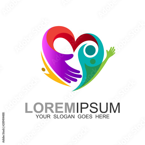 family love care, charity and foundation logo vector, medical icon, valentine logo, hug icon, mom and baby logo template