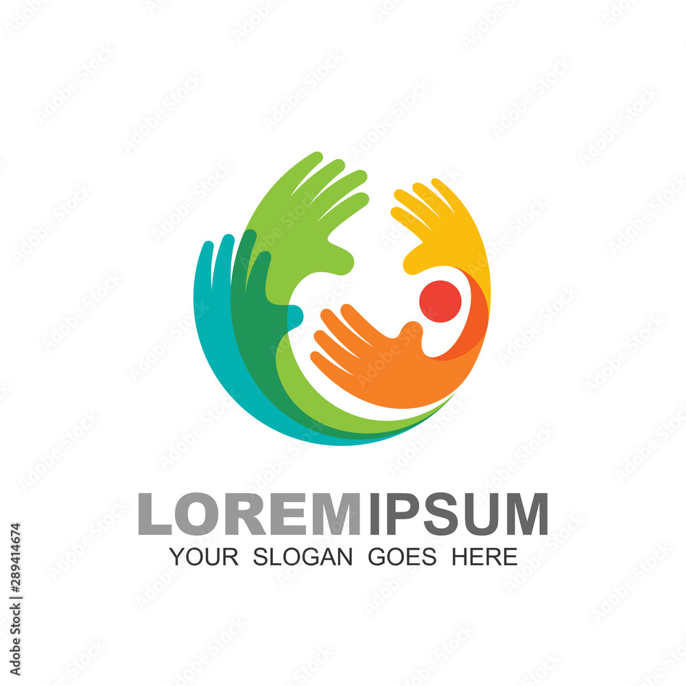 Fototapeta premium Charity logo design illustration, colorful logo template, social icon, handshake logo, people icon