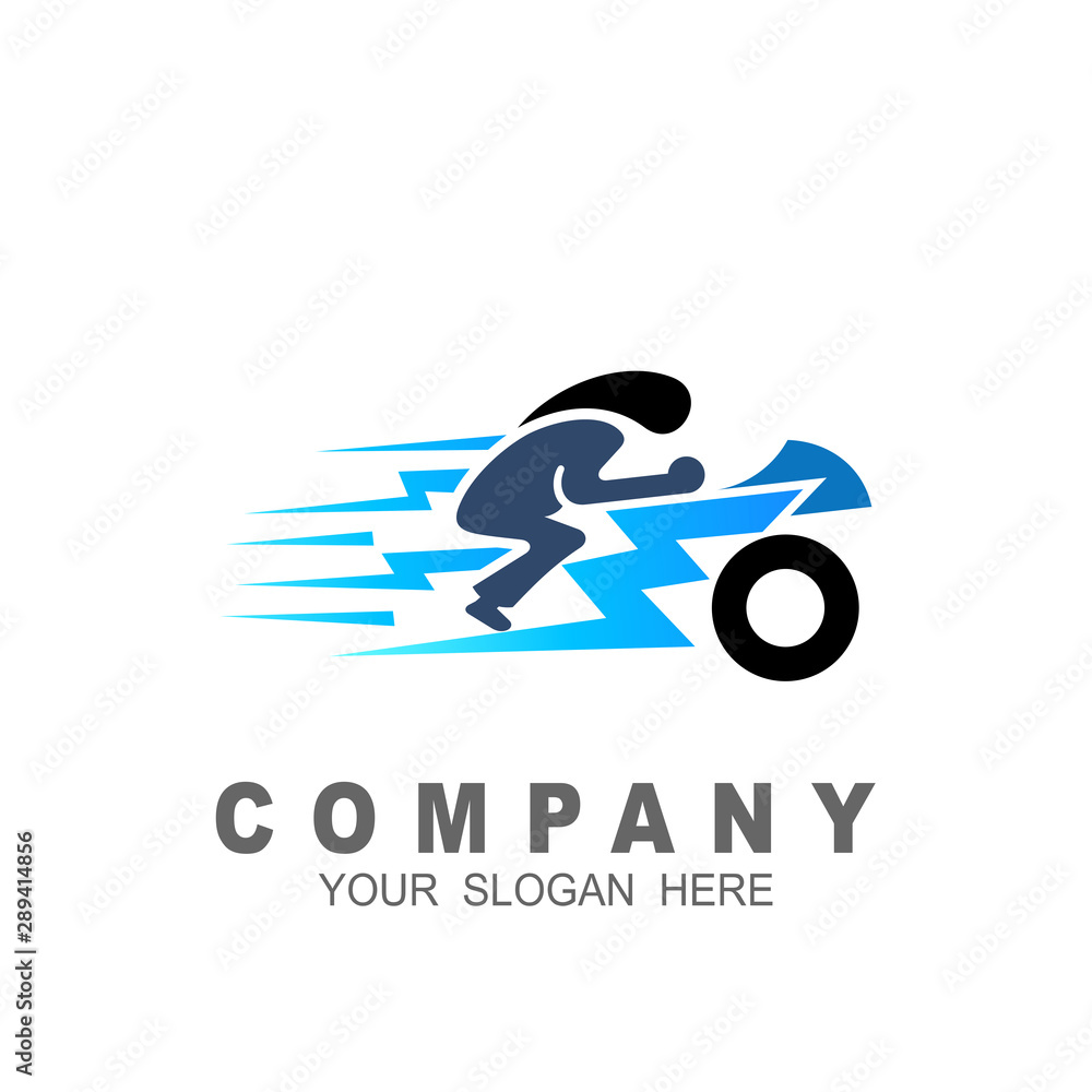 motorcycle logo with electric power,  future motorcycle icon + maximum speed logo, People icon