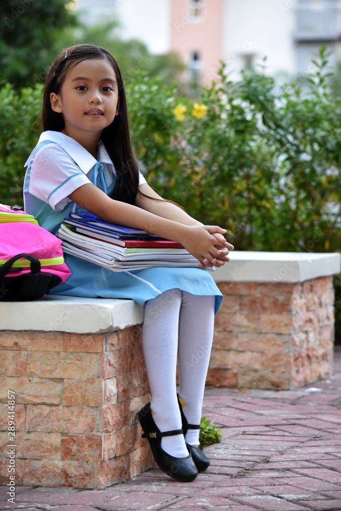 Fototapeta premium Smiling Young Filipina Girl Student With Books