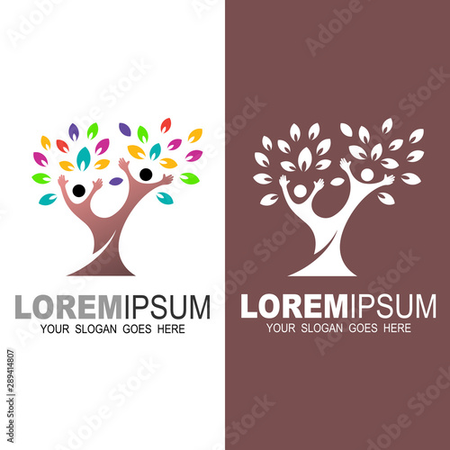 tree logo and social design template ,charity logo , leaf and human, colorful logo template