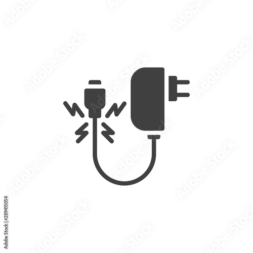 Damaged charger cable vector icon. filled flat sign for mobile concept and web design. Broken charger wire glyph icon. Symbol, logo illustration. Vector graphics