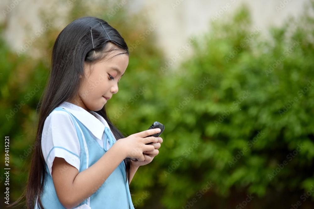 Pretty Student Child Wearing School Uniform With Phone Pretty Student Child Wearing School Uniform With Phone