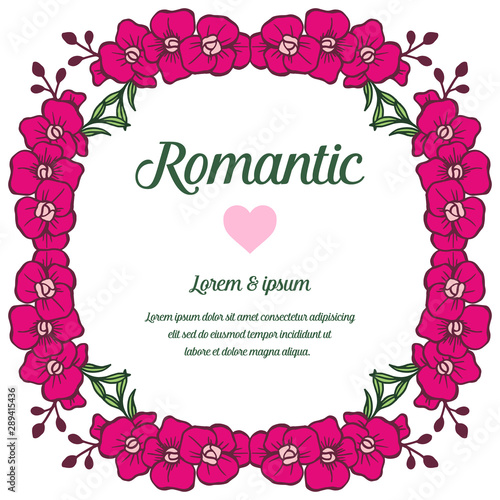 Graphic purple floral frame, for handwritten of poster romnatic. Vector photo