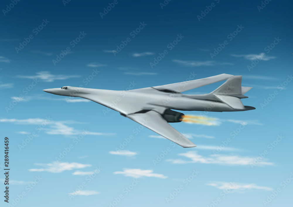 Fototapeta premium Light gray colored, modern bomber jet aircraft. Original illustration.