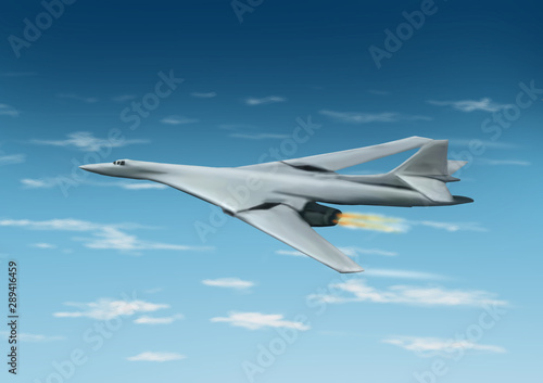 Light gray colored, modern bomber jet aircraft. Original illustration.