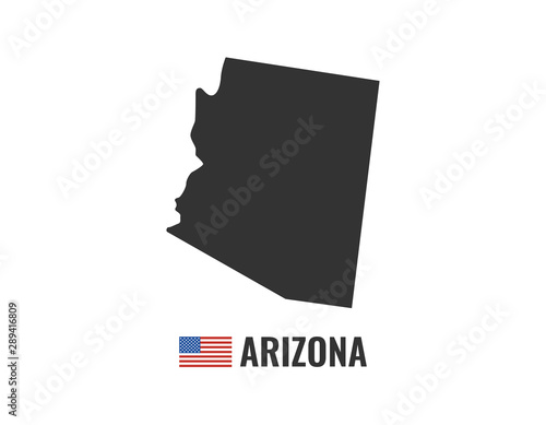 Arizona map isolated on white background silhouette. Arizona USA state. American flag. Vector illustration.