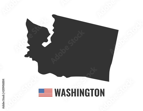 Washington map isolated on white background silhouette. Washington USA state. American flag. Vector illustration.