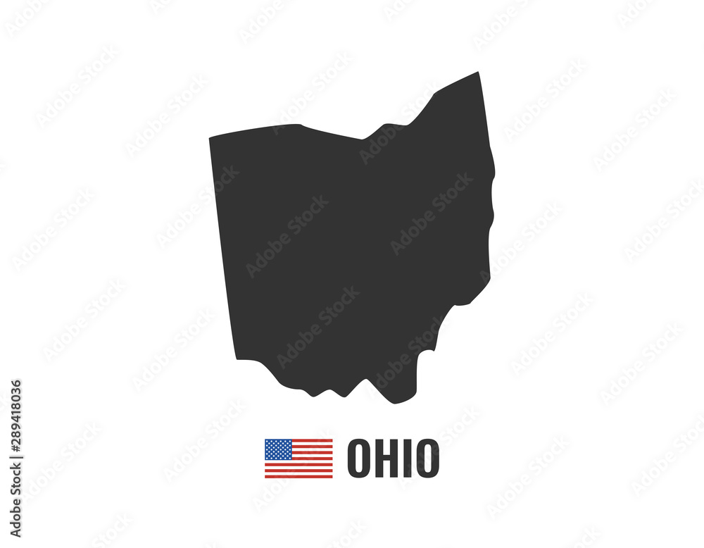 Ohio map isolated on white background silhouette. Ohio USA state. American flag. Vector illustration.