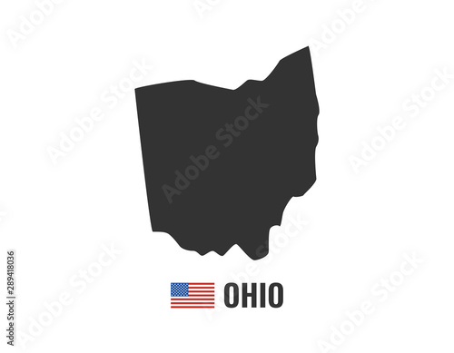 Ohio map isolated on white background silhouette. Ohio USA state. American flag. Vector illustration.