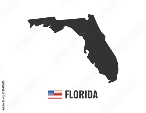 Florida map isolated on white background silhouette. Florida USA state. American flag. Vector illustration.