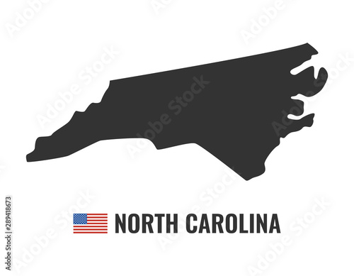 North Carolina map isolated on white background silhouette. North Carolina USA state. American flag. Vector illustration.