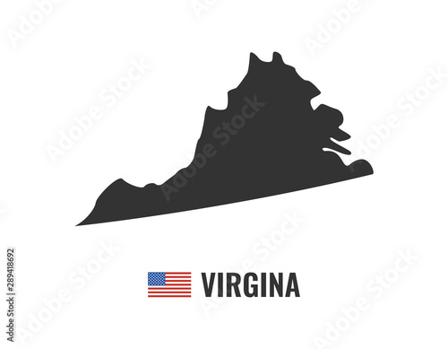Virgina map isolated on white background silhouette. Virgina USA state. American flag. Vector illustration.