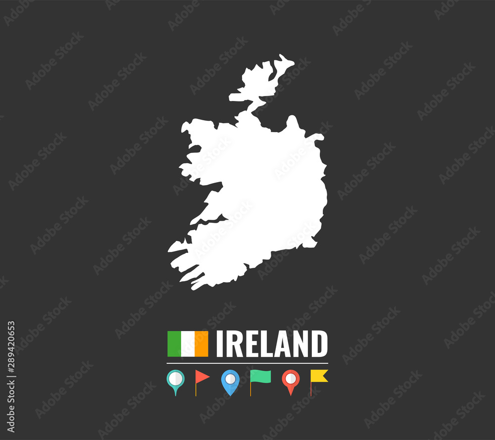 business growHigh detailed vector map of Ireland. Name country, flag and pointer set. Flat vector illustration.th 1
