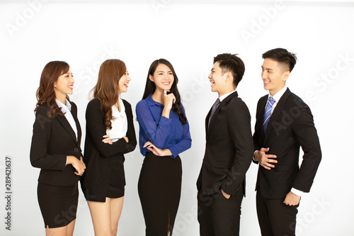 Successfull asian busines team isolated on white background