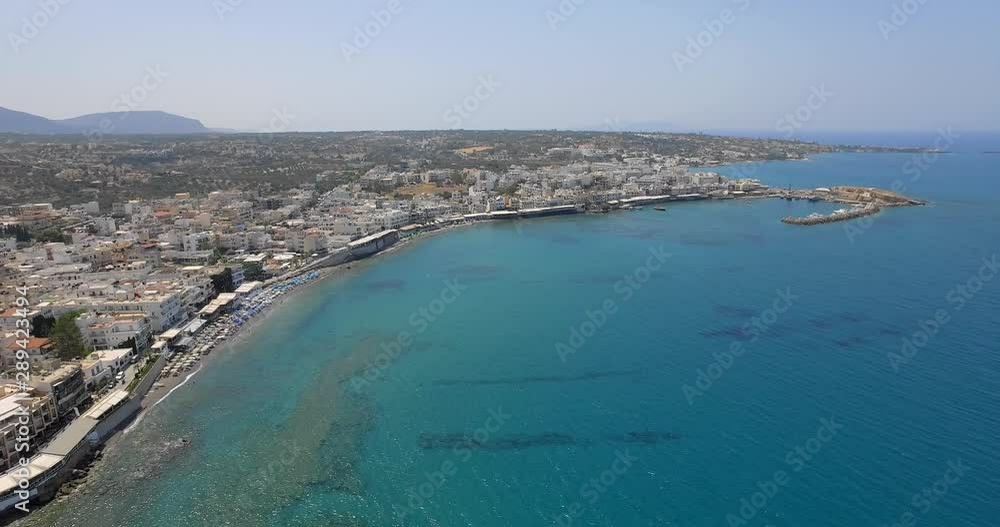 The boulevard of Chersonissos on Crete. Aerial shot. The boulevard of Chersonissos on Crete. Aerial shot.