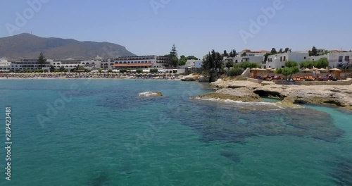 The touristic city Hersonissos on Crete. Aerial shot. photo