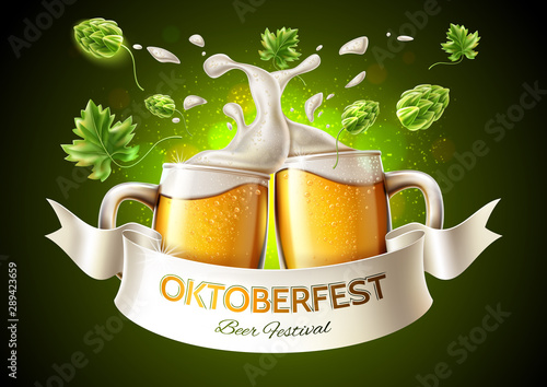 Vector 3d lager beer glass saluting oktoberfest