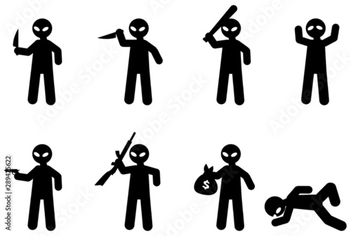Cartoon icons of bad guy