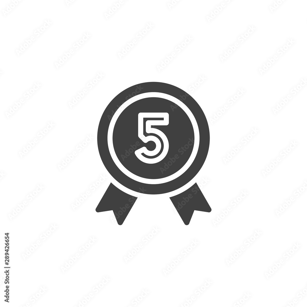 Five year warranty badge vector icon. filled flat sign for mobile concept and web design. 5 year guarantee certificate glyph icon. Symbol, logo illustration. Vector graphics Five year warranty badge vector icon. filled flat sign for mobile concept and web design. 5 year guarantee certificate glyph icon. Symbol, logo illustration. Vector graphics
