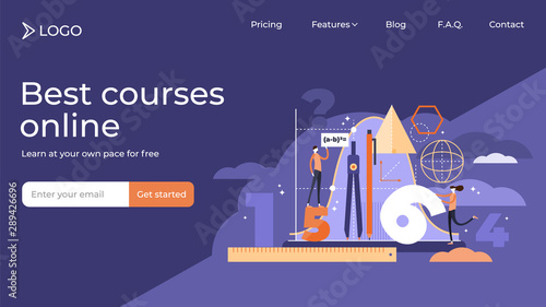 Mathematics tiny persons vector illustration landing page template design.