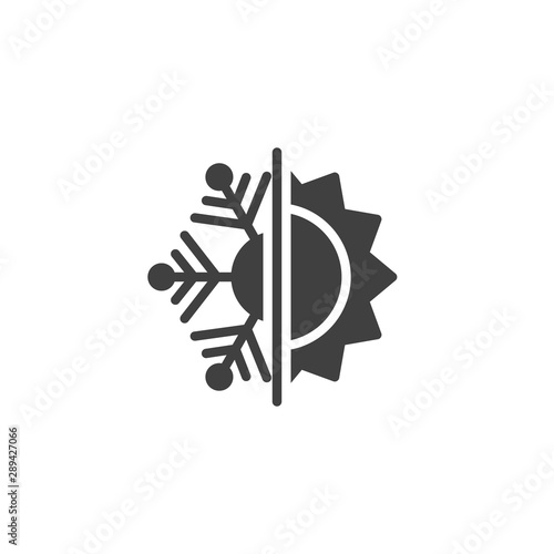 Thermal and cold resistant vector icon. Snowflake and sun filled flat sign for mobile concept and web design. Heat and frost insulation glyph icon. Symbol, logo illustration. Vector graphics